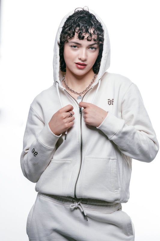 CREAM ORGANIC ZIP UP HOODIE